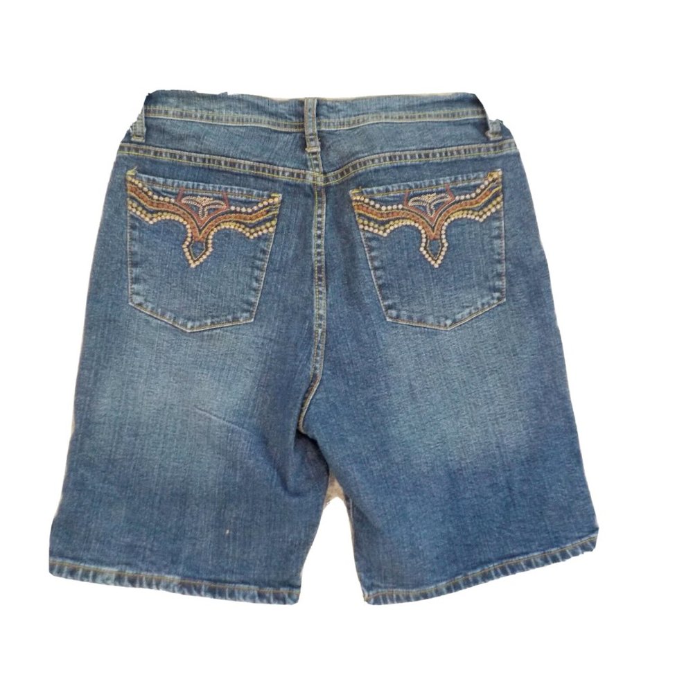 Lena Jeans Shorts Thick Stitched Embroidered Denim Blue Womens (32 x 8)